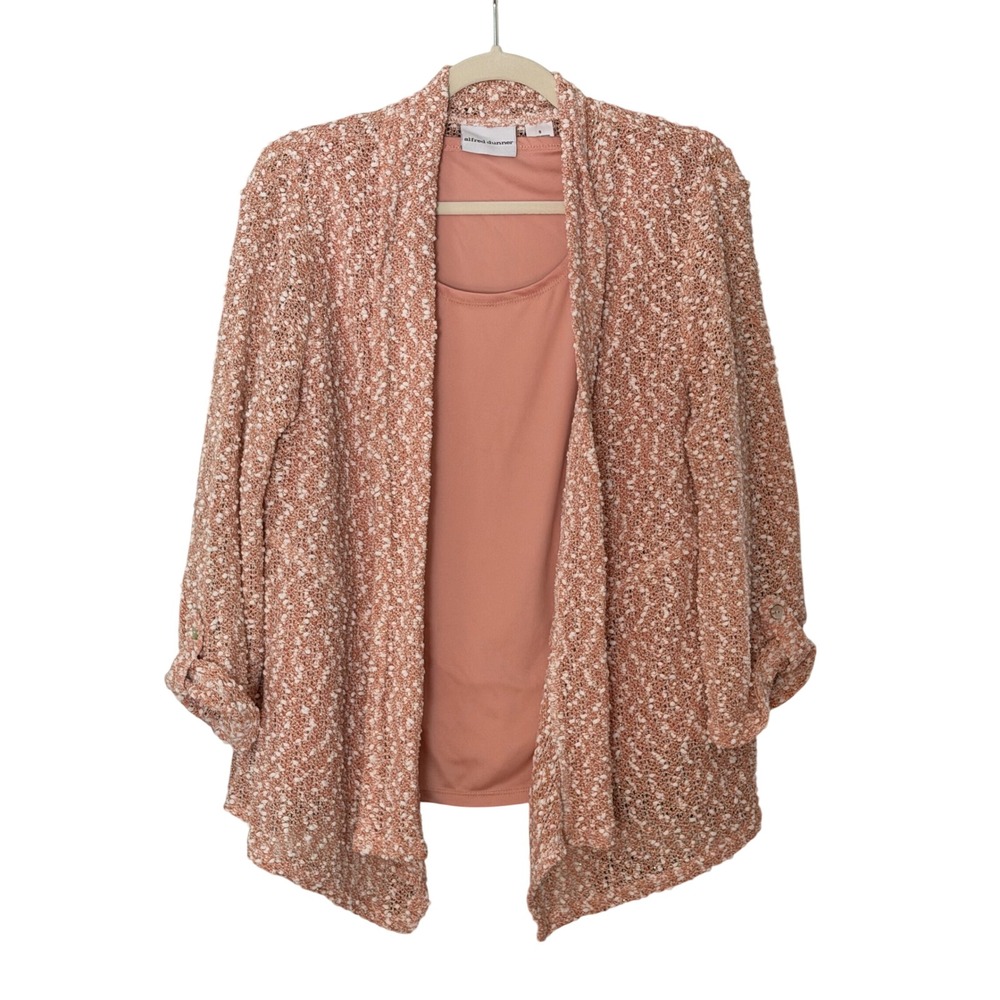 Alfred Dunner Women's S Dusty Rose Open Shimmery Cardigan And Tank | SKU 1125